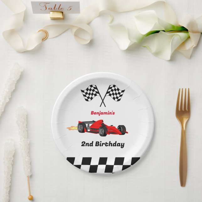 Prato De Papel Crescendo DOIS segundos aniversários Race Car Boy (Casamento)