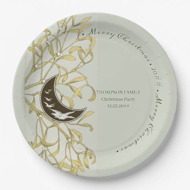 Prato De Papel Crescent Moon Mistletooe Janto de Natal Festivo (Frente)