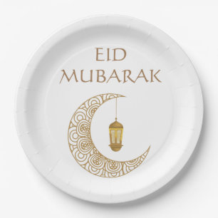 Prato De Papel Crescente Decorrido do Ouro Eid Mubarak Personaliz