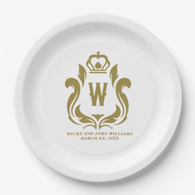 Prato De Papel Crest de Ouro Monogramado W (Frente)