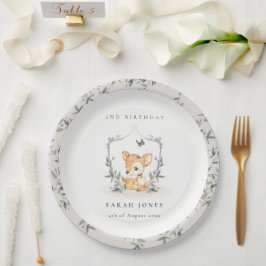 Prato De Papel Crest Floral De Bebê Elegante Qualquer Aniversário