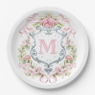 Prato De Papel Crest Floral Monograma Grandmillennial Noiva