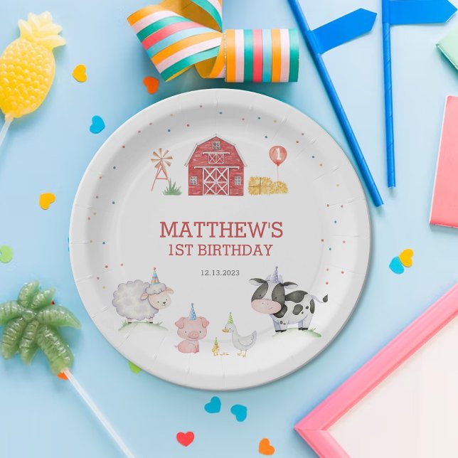 Prato De Papel Criações de Meninos Animais Vermelhos Aniversário (Criador carregado)