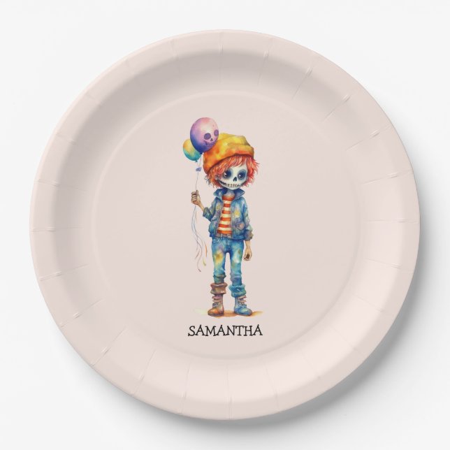 Prato De Papel Criança Adorável Zombie - Halloween Bonito (2) (Frente)