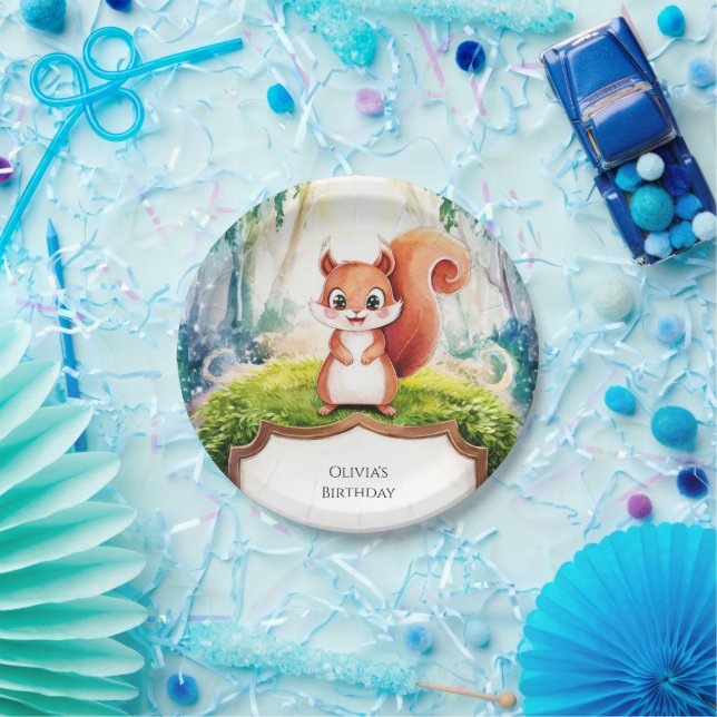 Prato De Papel Crianças: Aniversário do Esquilo Simples (Festa)