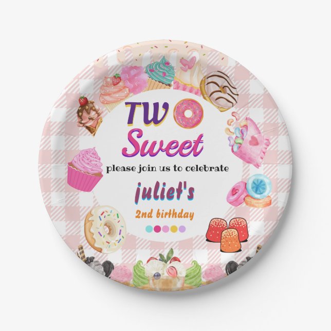 Prato De Papel crianças bonitinhas de verão rosa duas doce segund (Frente)