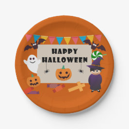 Prato De Papel Crianças Coloridas Festa do Dia das Bruxas