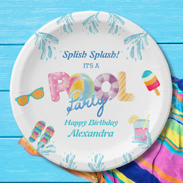 Prato De Papel Crianças Coloridas Nadando Festa de aniversário Pi