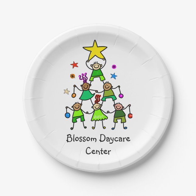 Prato De Papel Crianças de Árvores de Natal Personalizadas (Frente)