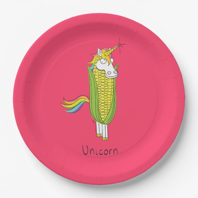 Prato De Papel Crianças Engraçadas do Unicorn (Frente)