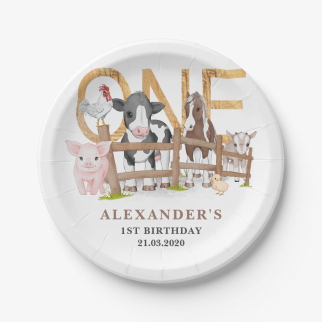 Prato De Papel Crianças-garagem de animais primeiros aniversarios (Frente)