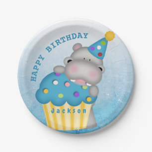 Prato De Papel Crianças Hippo Birthday Cupcake Sprinkles Personal