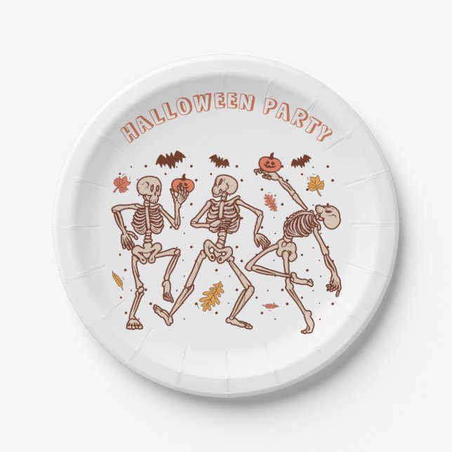 Prato De Papel Crianças Loucas Convidam Festa de Halloween (Frente)