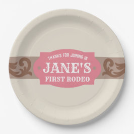Prato De Papel Crianças Rodeio Vermelho Rosa/Castanho Aniversário