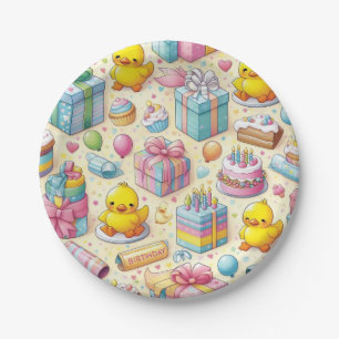 Prato De Papel Crianças Sorrindo De Festas de aniversário De Duck