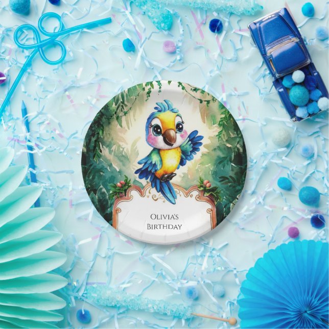 Prato De Papel Crianças Whimsic Parrot Aniversário (Festa)