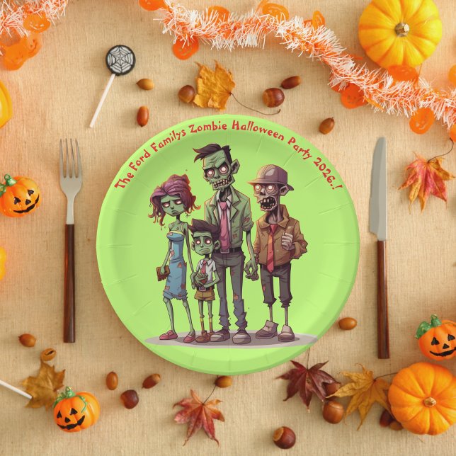 Prato De Papel Crianças: Zombie Family Halloween Play (Zombie Family Halloween Party Paper plate)