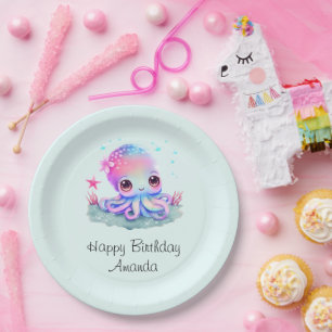 Prato De Papel Criatura do Mar de Octopus Cute Aniversário