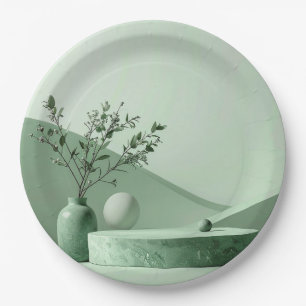 Prato De Papel Crie Seu Próprio Padrão Listrado de Verde Salvia e