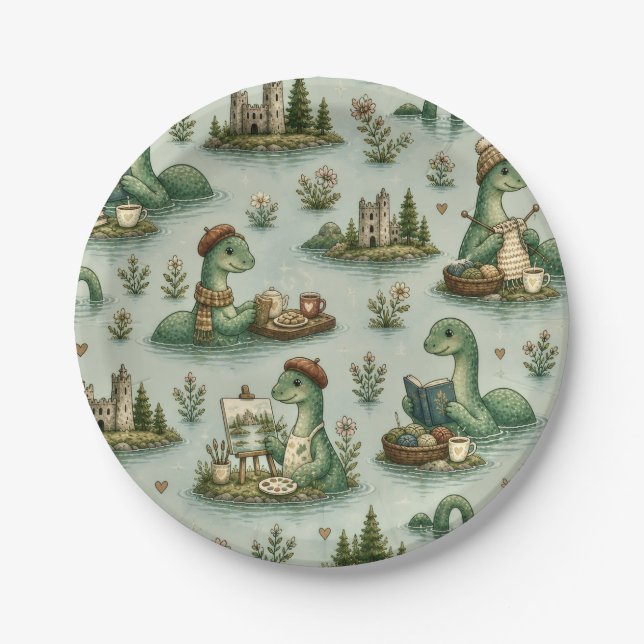 Prato De Papel Críptidos Aconchegantes Nessie Monstro do Lago Nes (Frente)