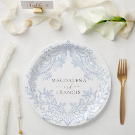 Prato De Papel crista azul aquarela casamento
