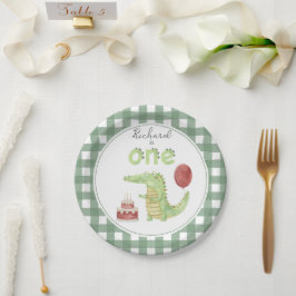 Prato De Papel Crocodilo em aquarela aniversário de 1 ano