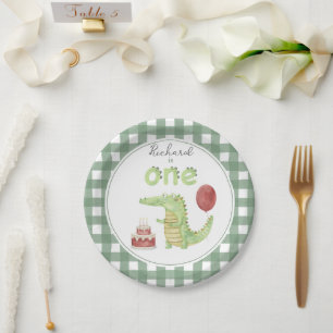 Prato De Papel Crocodilo em aquarela aniversário de 1 ano