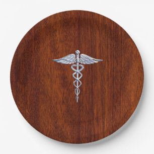 Prato De Papel Cromo Como Caduceus Símbolo Médico Mahogany Impres
