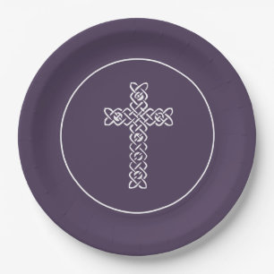 Prato De Papel Cross Eggplant Commune Baptism Christening