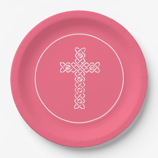 Prato De Papel Cross Watermelon Pink Commune Baptism Christen (Frente)