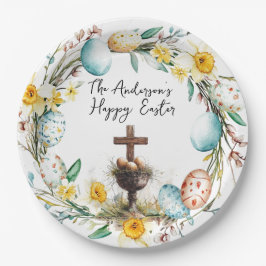Prato De Papel Cruz com ovos decorativos I Páscoa floral
