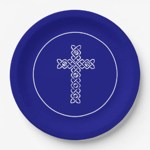 Prato De Papel Cruz Marinho Blue Communion Baptism Christen