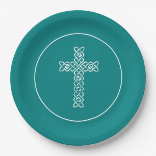 Prato De Papel Cruzamento   Teal Blue Communtion Baptism Christen
