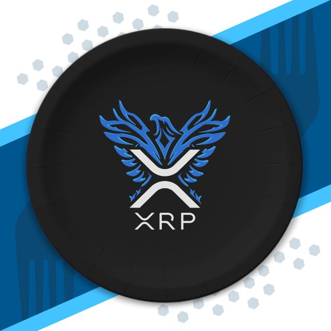 Prato De Papel Cryptocurrency XRP Logotipo Crypto Blue Ascensão P (Criador carregado)