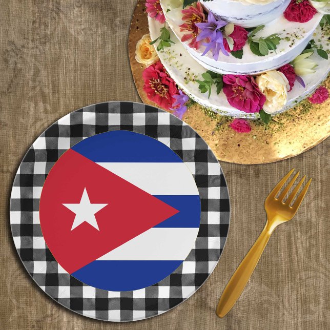 Prato De Papel Cuba Plate, xadrez de búfalo e Bandeira Cubana (Criador carregado)