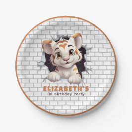 Prato De Papel Cubo de Tigre Bonito Fazendo Festa Laranja