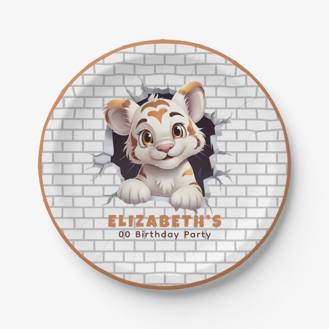 Prato De Papel Cubo de Tigre Bonito Fazendo Festa Laranja (Frente)