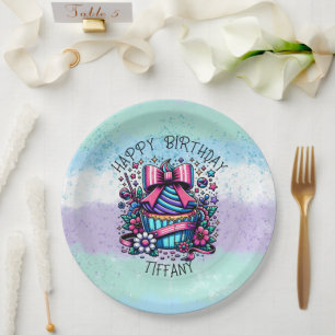 Prato De Papel Cupcake de aniversário personalizado