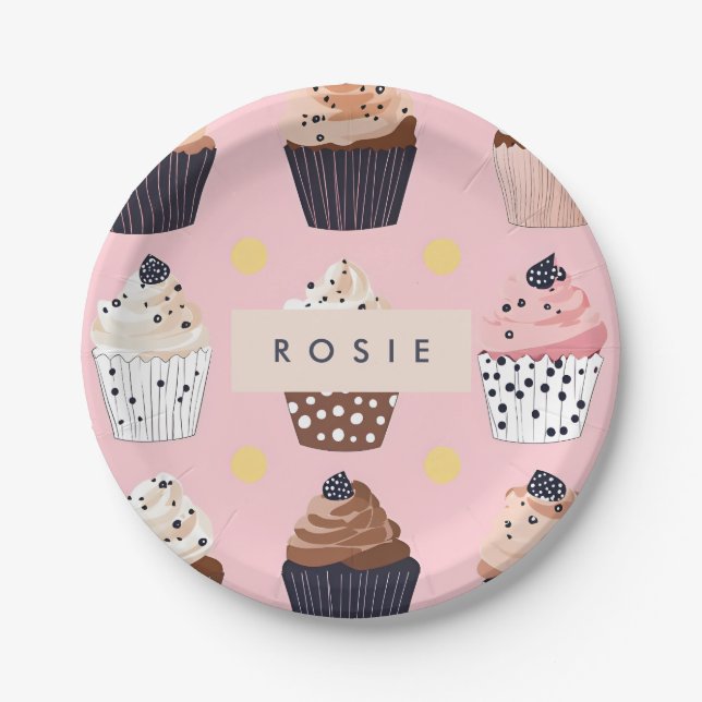 Prato De Papel Cupcake doçoso personalizado monograma (Frente)