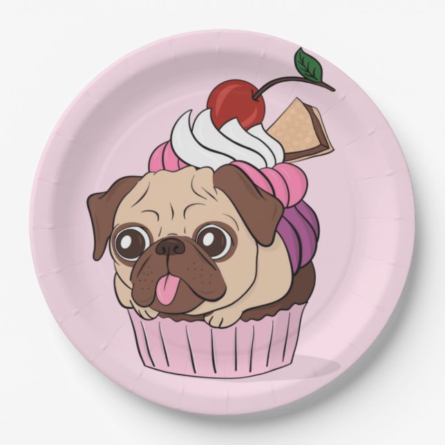 Prato De Papel Cupcake Pug (Frente)