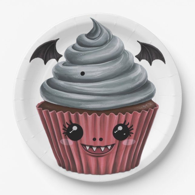 Prato De Papel Cupcake Vampiro Fofo / Cute Vampire Cupcake (Frente)