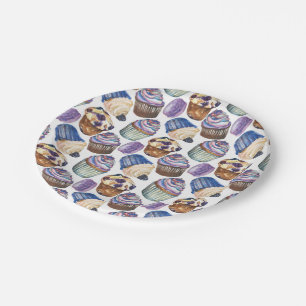 Prato De Papel Cupcakes de aquarela