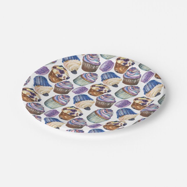 Prato De Papel Cupcakes de aquarela (Inclinado)