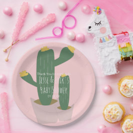 Prato De Papel Cupcakes de Cacto Rosa Agradecimento de Chá de Beb