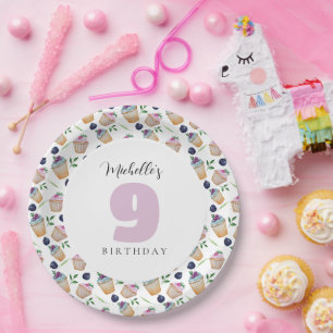 Prato De Papel Cupcakes E Frutas Monograma Aquarela