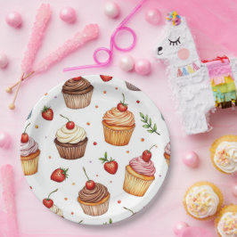 Prato De Papel Cupcakes e Morangos