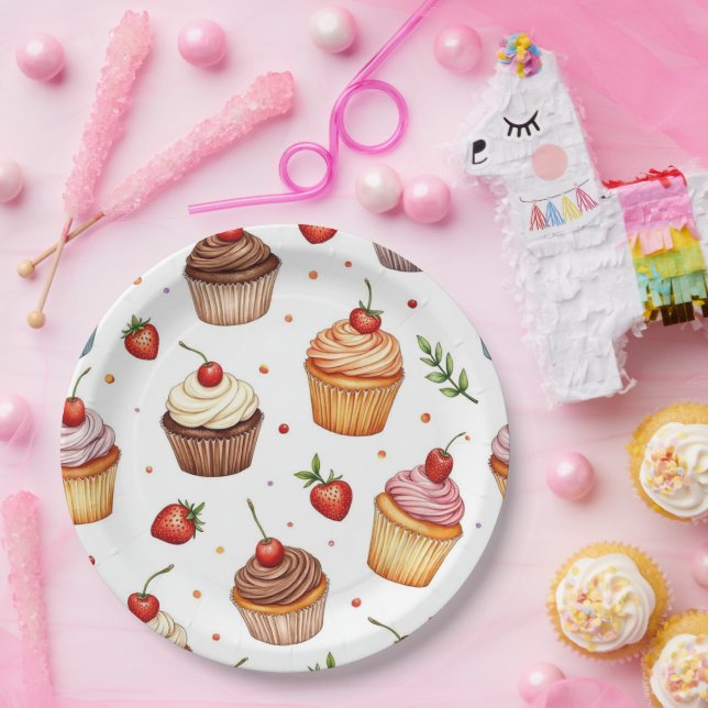 Prato De Papel Cupcakes e Morangos (Festa)