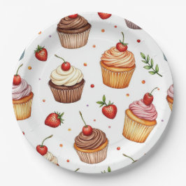 Prato De Papel Cupcakes e Morangos