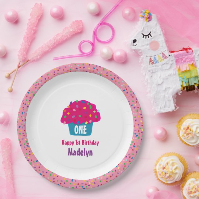 Prato De Papel Cupcakes foscos Design De Banho De Pprinkle Arco-Í (Festa)