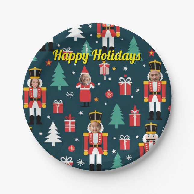 Prato De Papel custom 4 face photo Christmas nutcracker (Frente)